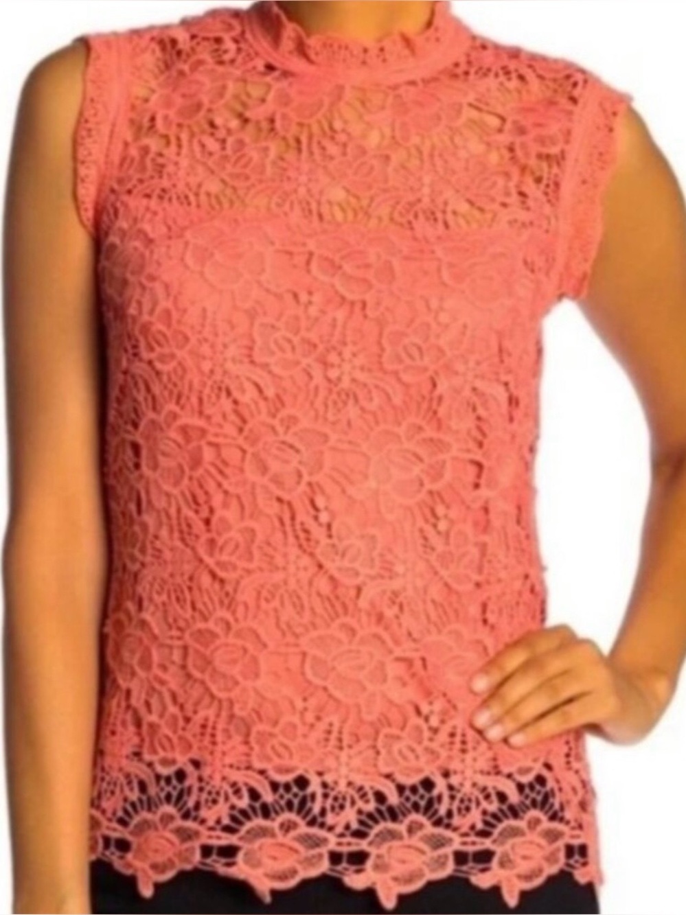 Nanette Lepore Pink Sleeveless Floral Crochet Lace top size large - Picture 2 of 7